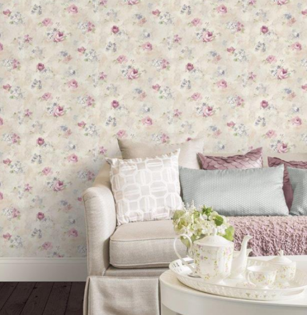 Dinding berlapis wallpaper sutra dengan motif floral